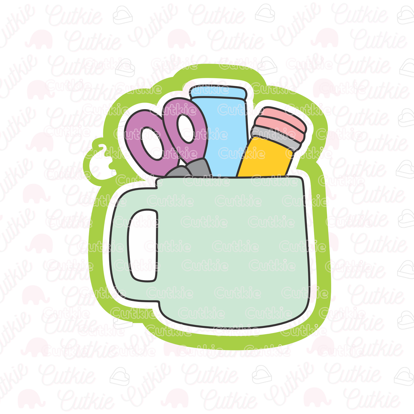 Taza con útiles escolares